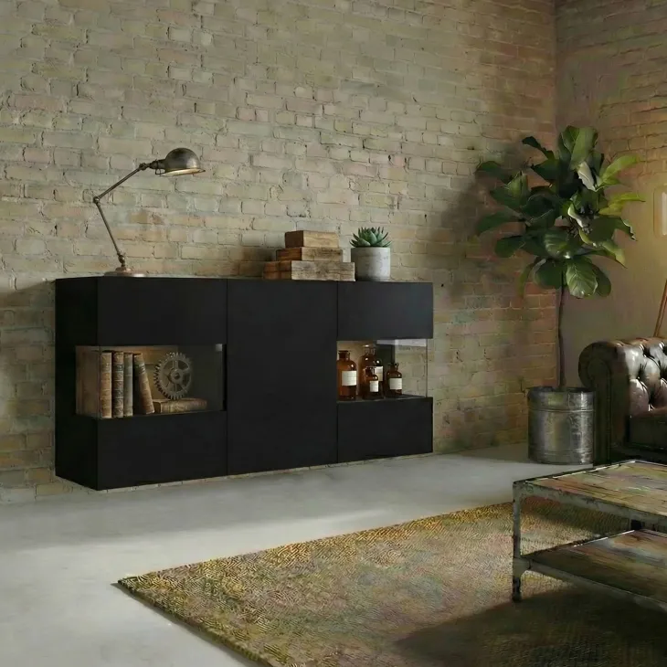 Madia sospesa 120x62h cm moderna nero rovere Fusion