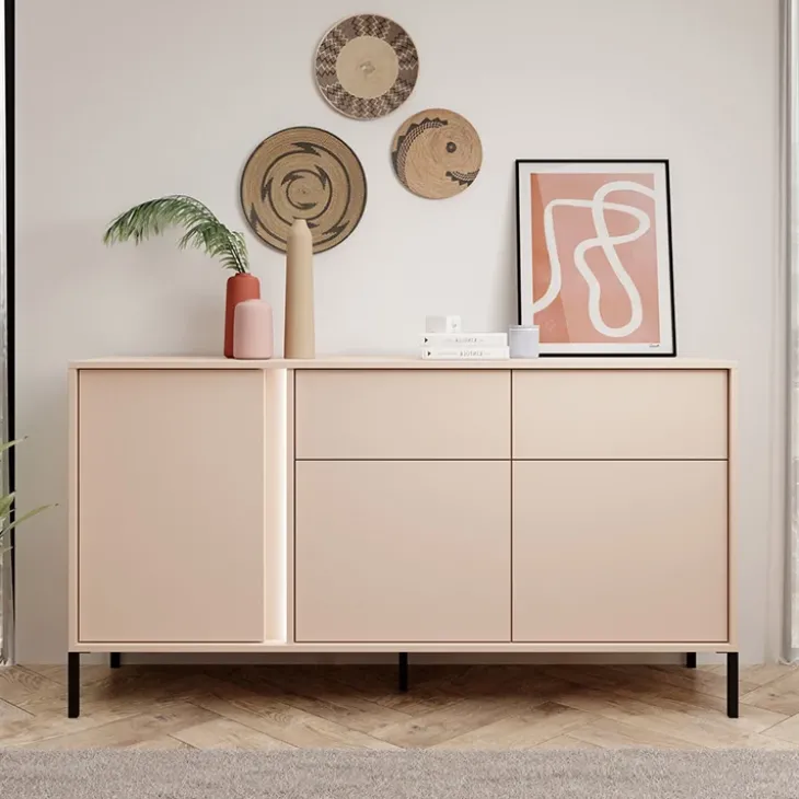 Madia 153x82cm 3 ante 2 cassetti moderna beige Melly
