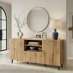 Madia 151x83cm 3 ante moderna industrial cannettato quercia Essence