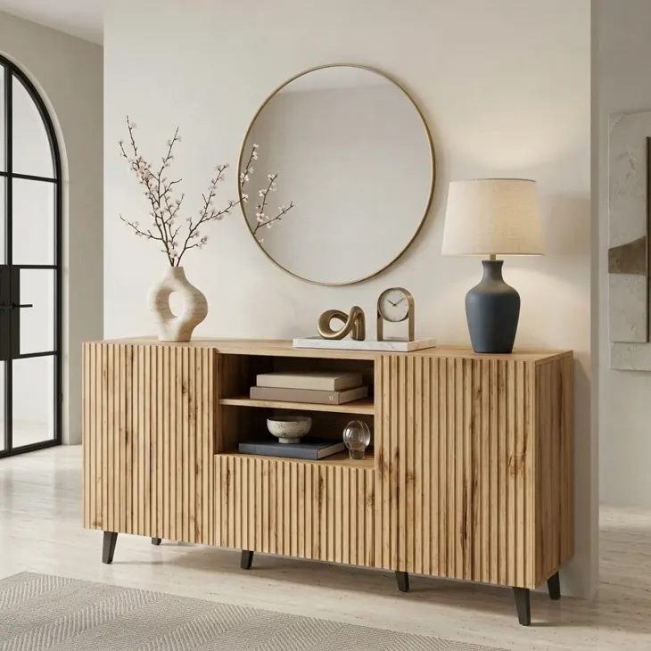 Madia 151x83cm 3 ante moderna industrial cannettato quercia Essence