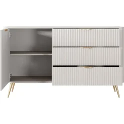 Madia 138x81h cm 1 anta 3 cassetti beige cannettato Ramis