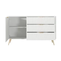 Madia 138x81h cm 1 anta 3 cassetti bianco opaco cannettato Ramis