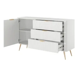 Madia 138x81h cm 1 anta 3 cassetti bianco opaco cannettato Ramis
