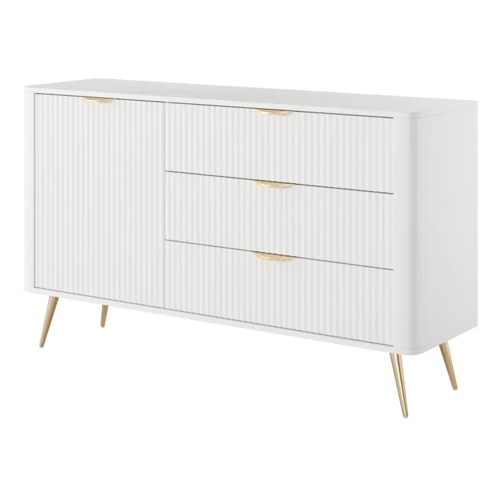 Madia 138x81h cm 1 anta 3 cassetti bianco opaco cannettato Ramis