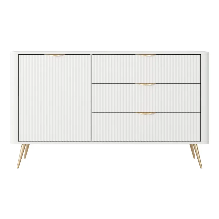 Madia 138x81h cm 1 anta 3 cassetti bianco opaco cannettato Ramis