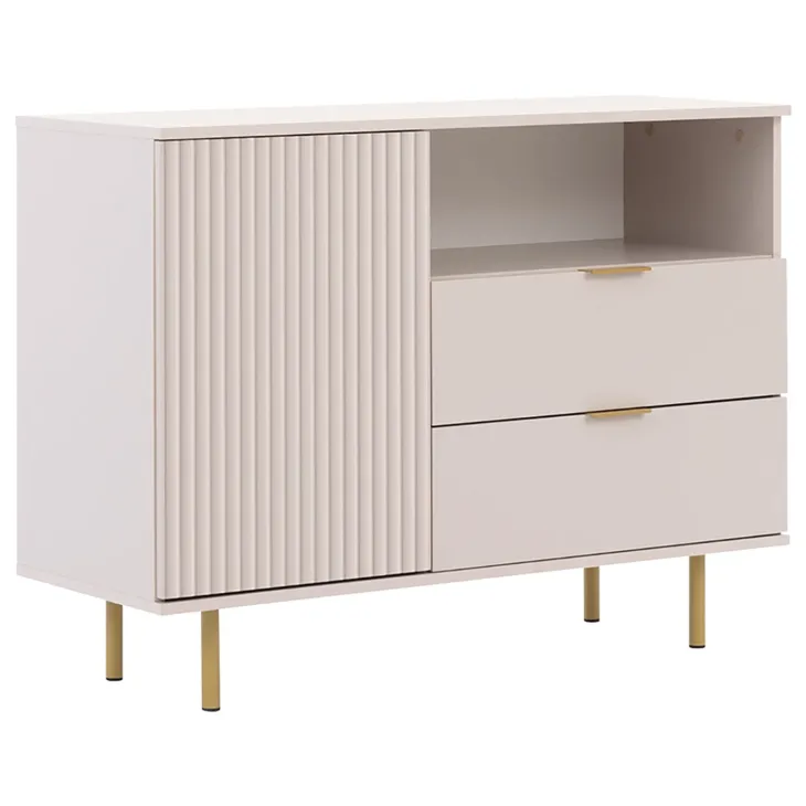 Madia 107x80h cm 1 anta 2 cassetti cannettato moderna beige Vanessa
