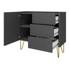 Madia 97x83h cm 1 anta 3 cassetti moderna grafite frassinato marmo nero Visby