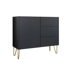 Madia 97x83h cm 1 anta 3 cassetti moderna grafite frassinato marmo nero Visby