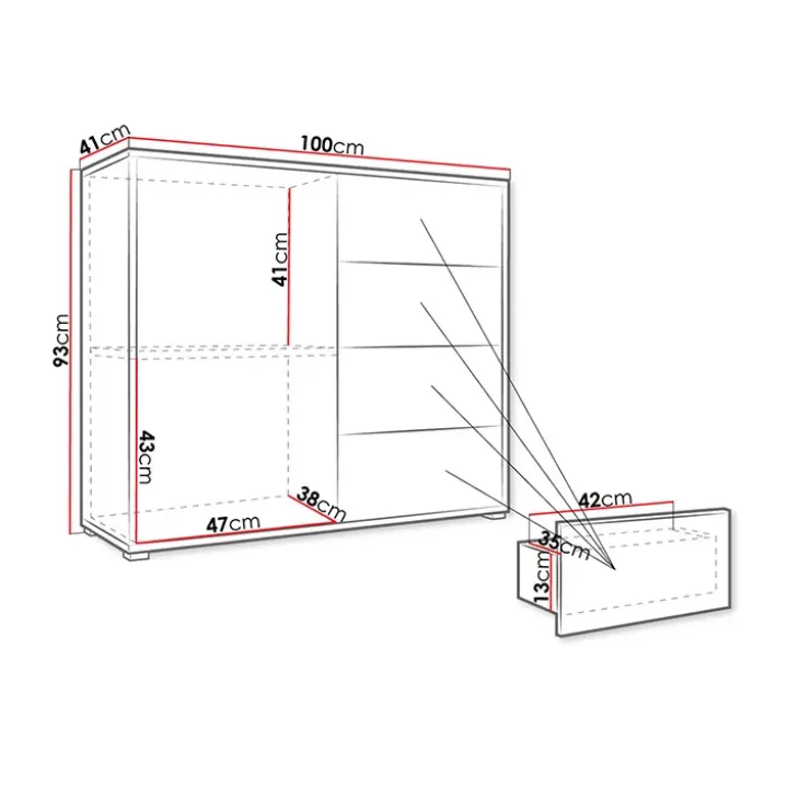 Madia 100x93h cm 1 anta 4 cassetti moderna bianco Eindhoven