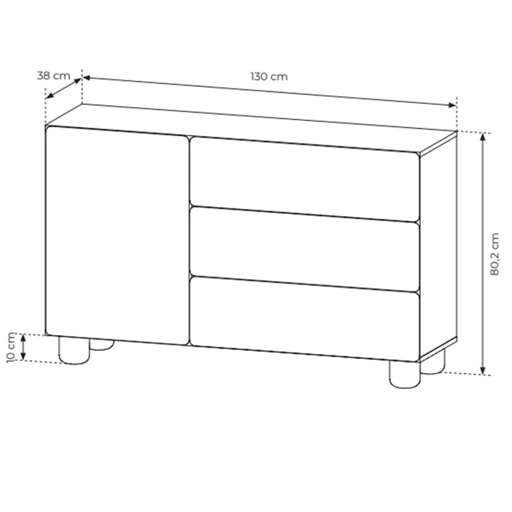 Madia 130x80h cm 1 anta 3 cassetti soggiorno rovere chiaro Mellow