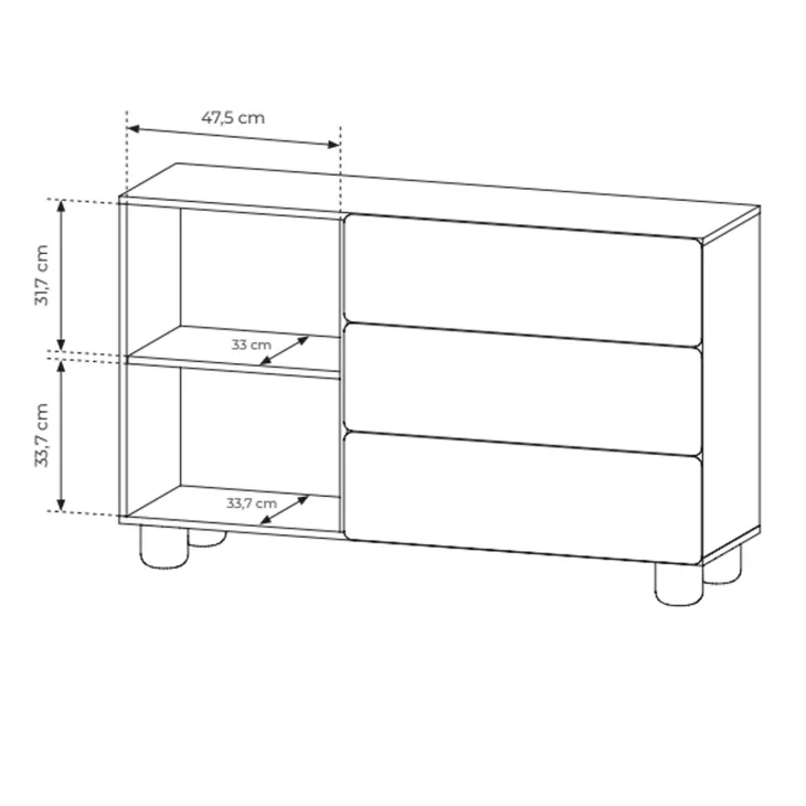 Madia 130x80h cm 1 anta 3 cassetti soggiorno rovere chiaro Mellow