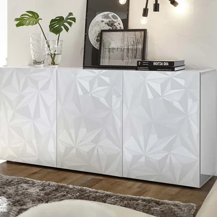 Madia 181x84h cm 3 ante bianco lucido laccato con serigrafia Marvis