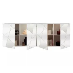 Madia 241x84h cm 4 ante bianco lucido con specchio e serigrafia Olimpo