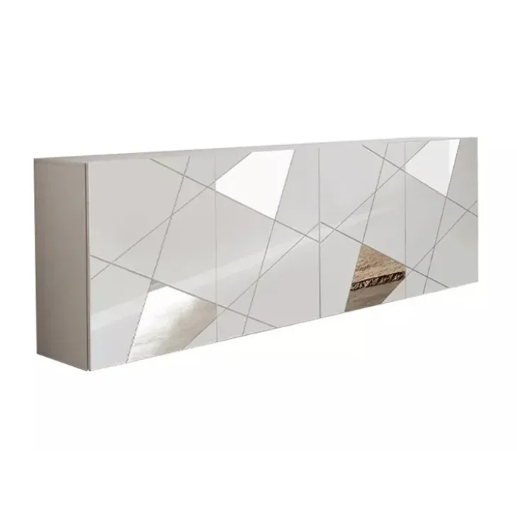 Madia 241x84h cm 4 ante bianco lucido con specchio e serigrafia Olimpo