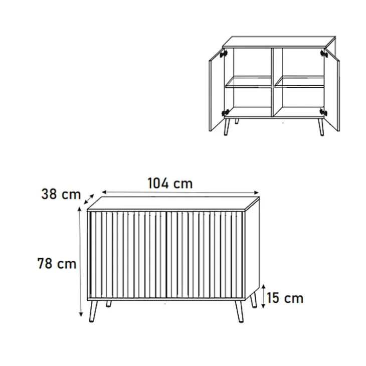 Madia 104x78h cm 2 ante cannettate moderna bianco Celestia
