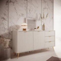 Madia 163x81h cm 2 ante 3 cassetti beige cannettato Ramis