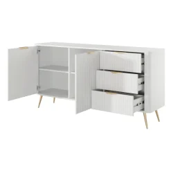 Madia 163x81h cm 2 ante 3 cassetti bianco opaco cannettato Ramis