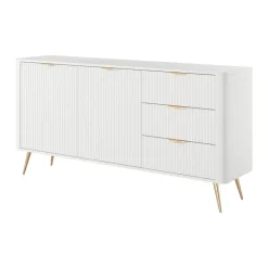 Madia 163x81h cm 2 ante 3 cassetti bianco opaco cannettato Ramis