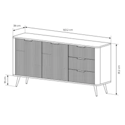 Madia 163x81h cm 2 ante 3 cassetti bianco opaco cannettato Ramis