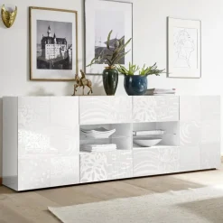 Madia 241x84h cm 2 ante 4 cassetti bianco lucido Paradise