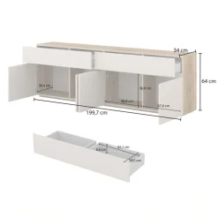 Madia 200x64h cm 4 ante 2 cassetti cashmere rovere Delia