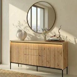 Madia 166x83h cm 2 ante 3 cassetti con led cannettato rovere rustico nero Camelia