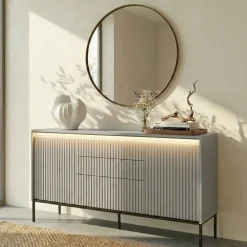 Madia 166x83h cm 2 ante 3 cassetti con led cannettato grigio nero Camelia