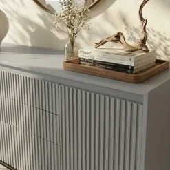 Madia 166x83h cm 2 ante 3 cassetti con led cannettato grigio nero Camelia
