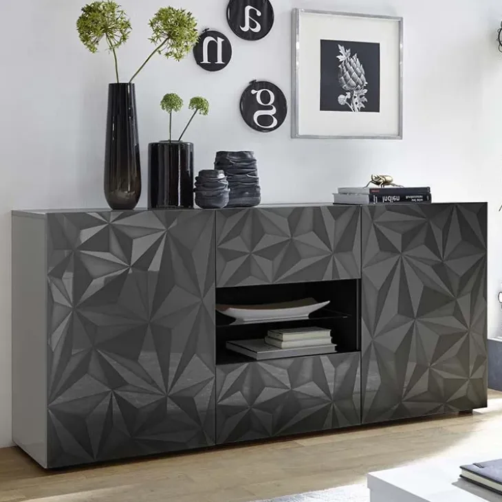 Madia 181x84h cm 2 ante 2 cassetti grigio lucido con serigrafia Marvis