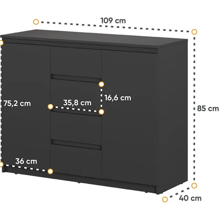 Madia 109x85h cm 2 ante 4 cassetti moderna nero Ombra