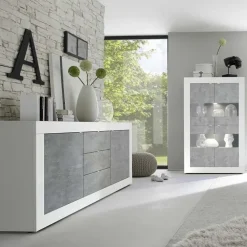 Madia 210x86h cm 2 ante 3 cassetti moderna bianco lucido cemento Eternity