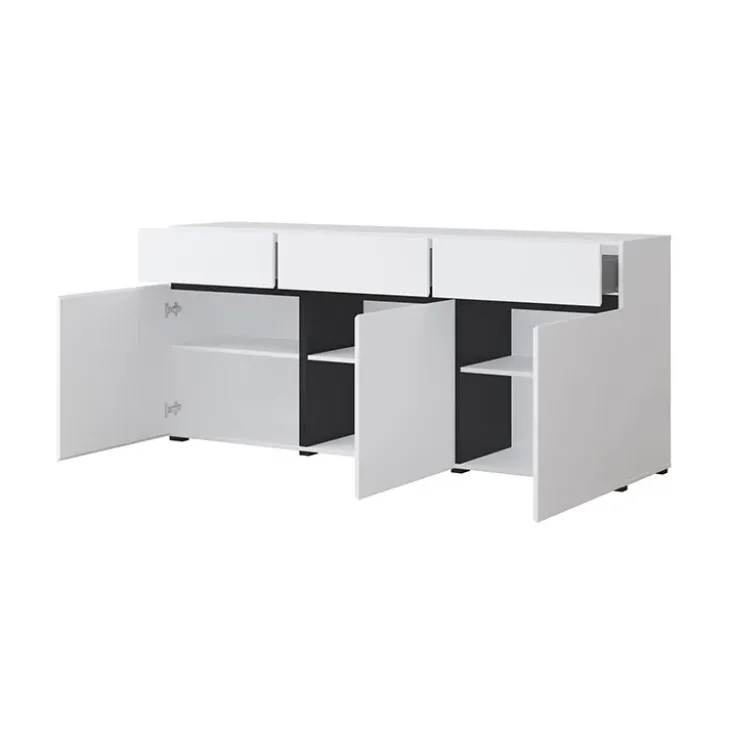 Madia 180x78h cm 3 ante 3 cassetti moderna bianco opaco nero Lolla
