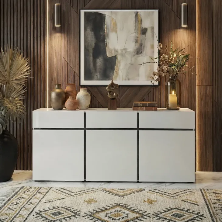 Madia 180x78h cm 3 ante 3 cassetti moderna bianco opaco nero Lolla