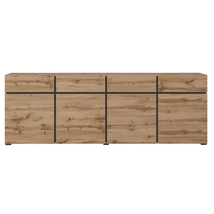 Madia 225x78h cm 4 ante 4 cassetti moderna rovere nero Lolla