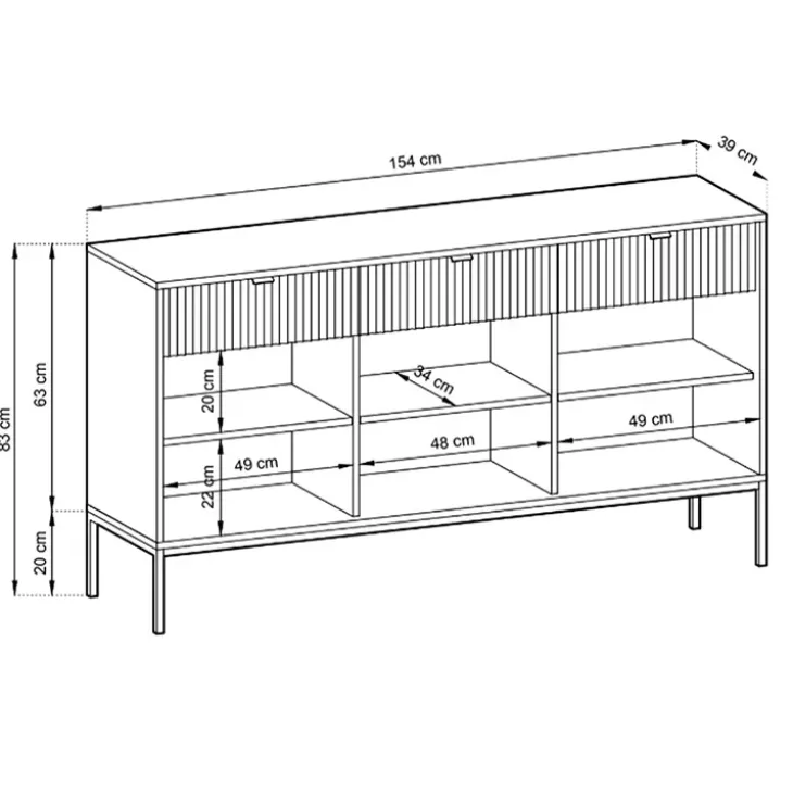 Madia 154x83h cm 3 ante 3 cassetti moderna bianco Alisa