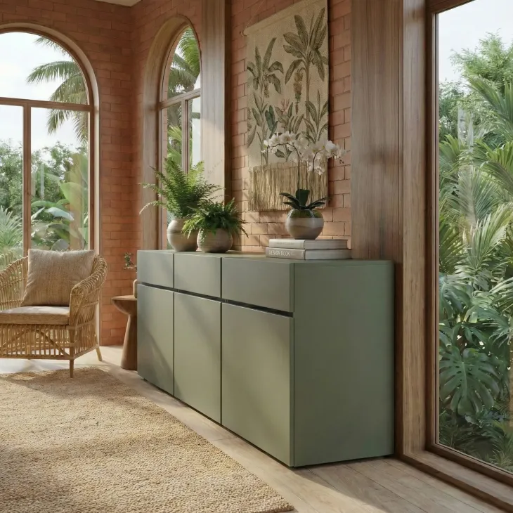 Madia 180x78h cm 3 ante 3 cassetti moderna verde nero Lolla