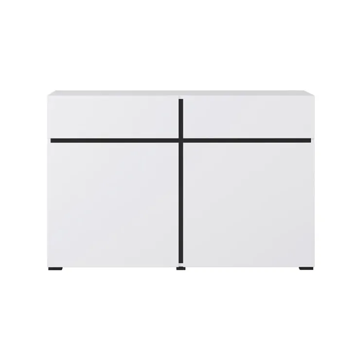 Madia 120x78h cm 2 ante 2 cassetti moderna bianco opaco nero Lolla