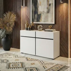 Madia 120x78h cm 2 ante 2 cassetti moderna bianco opaco nero Lolla