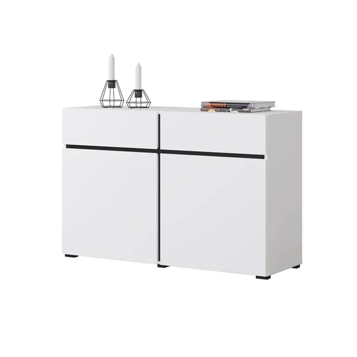 Madia 120x78h cm 2 ante 2 cassetti moderna bianco opaco nero Lolla