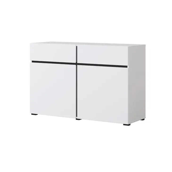Madia 120x78h cm 2 ante 2 cassetti moderna bianco opaco nero Lolla