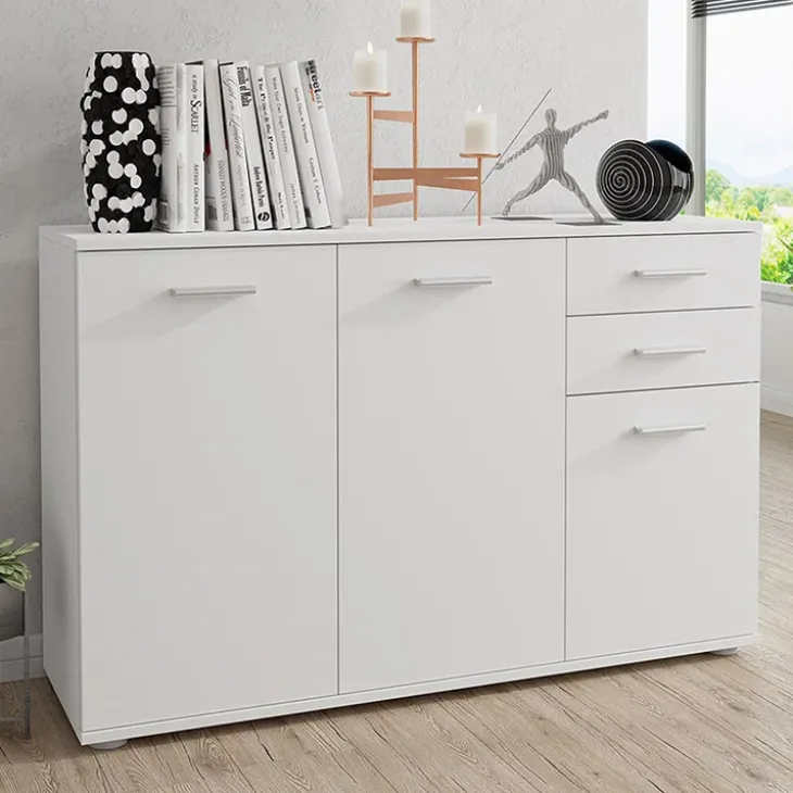 Madia 106x76h cm 3 ante 2 cassetti moderna bianco Ely