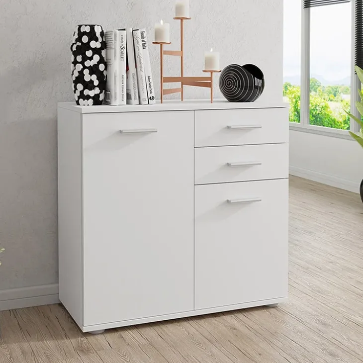 Madia 71x76h cm 2 ante 2 cassetti moderna bianco Ely