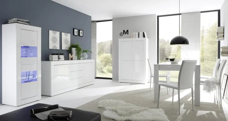 Madia 210x86h cm 2 ante 3 cassetti moderna bianco lucido Eternity