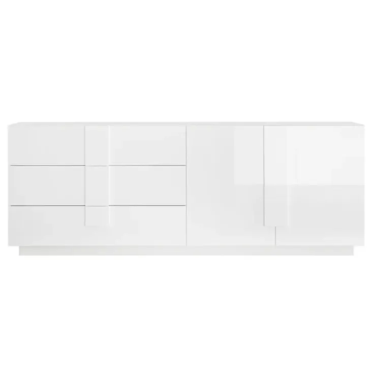 Madia 241x90h cm 2 ante 3 cassetti moderna bianco laccato lucido Alvarez
