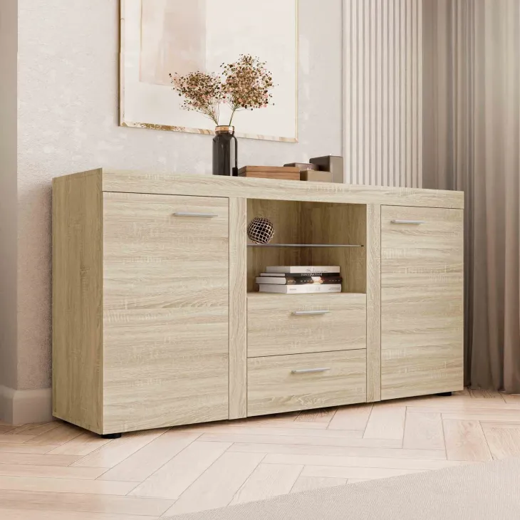 Madia 157x82h cm 2 ante 2 cassetti moderna rovere chiaro Haarlem