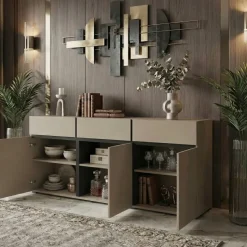 Madia 180x78h cm 3 ante 3 cassetti moderna tortora nero Lolla