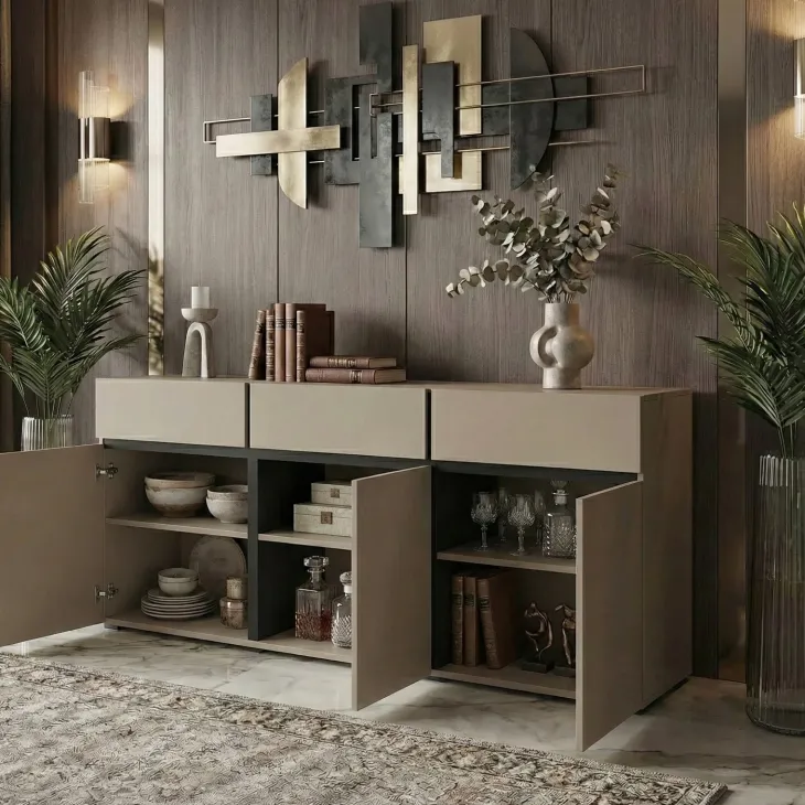 Madia 180x78h cm 3 ante 3 cassetti moderna tortora nero Lolla
