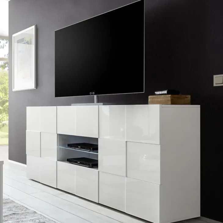 Madia 181x84h cm 2 ante 2 cassetti moderna bianco lucido Obsession