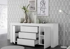 Madia 184x81h cm 2 ante 3 cassetti moderna bianco opaco Halston