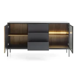 Madia 153x83h cm 2 ante 3 cassetti moderna nero rovere antico cannettato Bali
